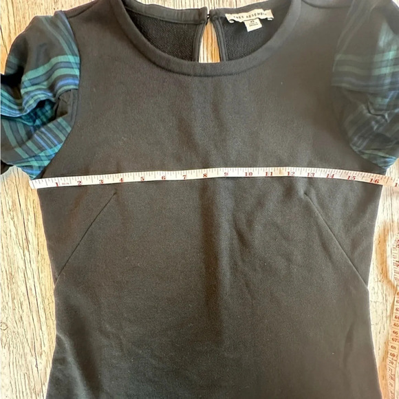 Long Sleeve Sweatshirt Dress with Plaid Print Sleeves Bow Cuffs XS - Picture 7 of 10